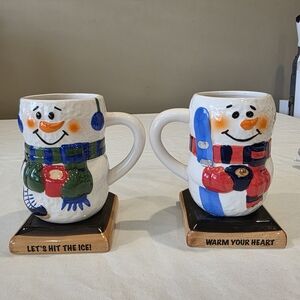 2 Vintage Bay Island Inc Snowman Shaped Mugs Christmas Winter Holiday Cute